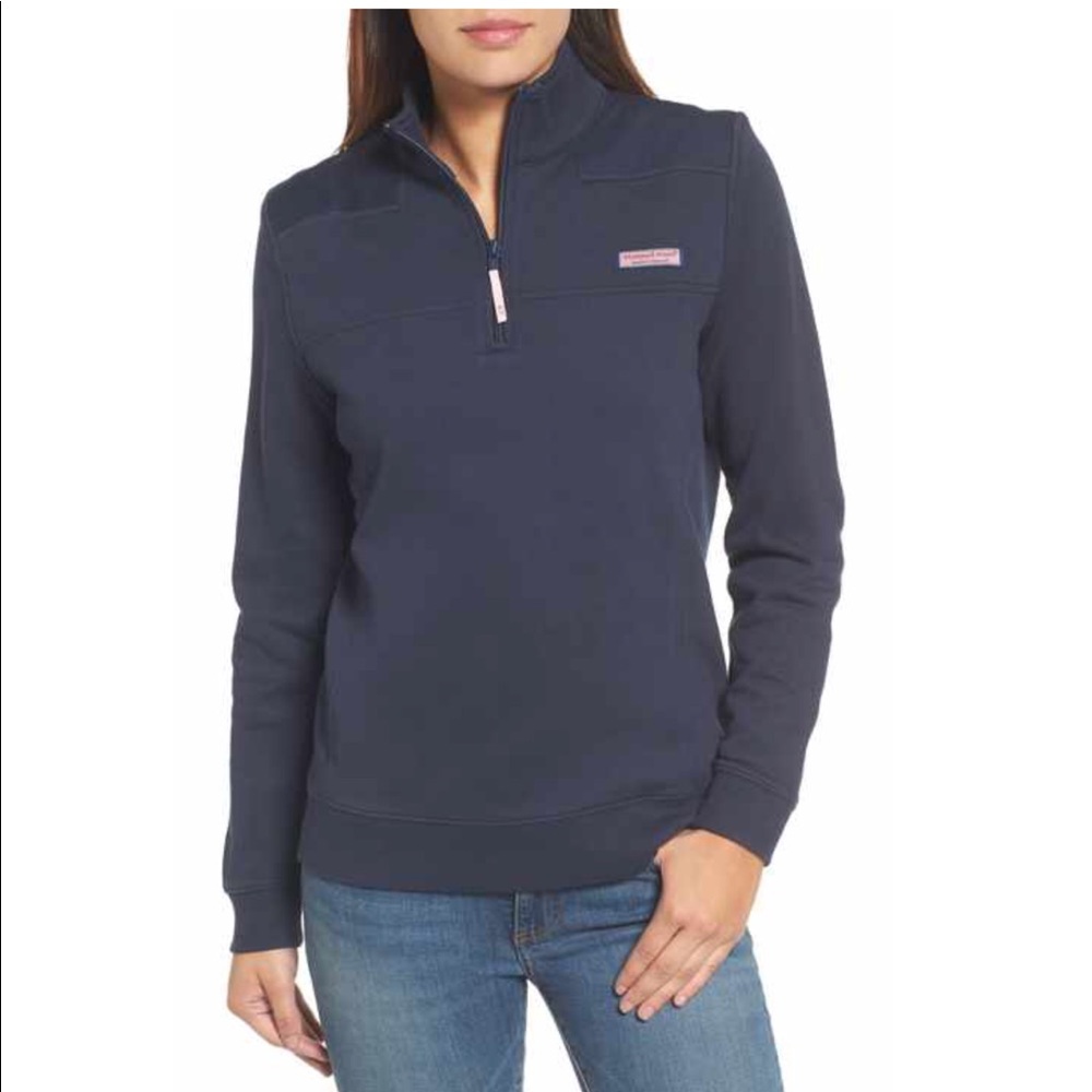 Vineyard Vines Blue Pullover 3/4 Pink Zipper Sz M